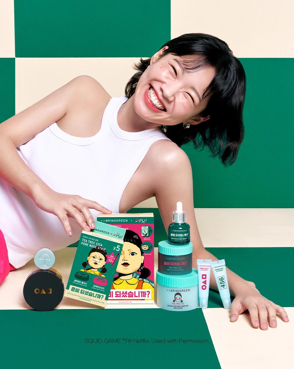 韓國 Bring Green x Netflix 🦑魷魚遊戲 木頭人公仔面膜 Fresh Mask Tea Tree Cica 茶樹積雪草限量面膜 - 1盒10片裝