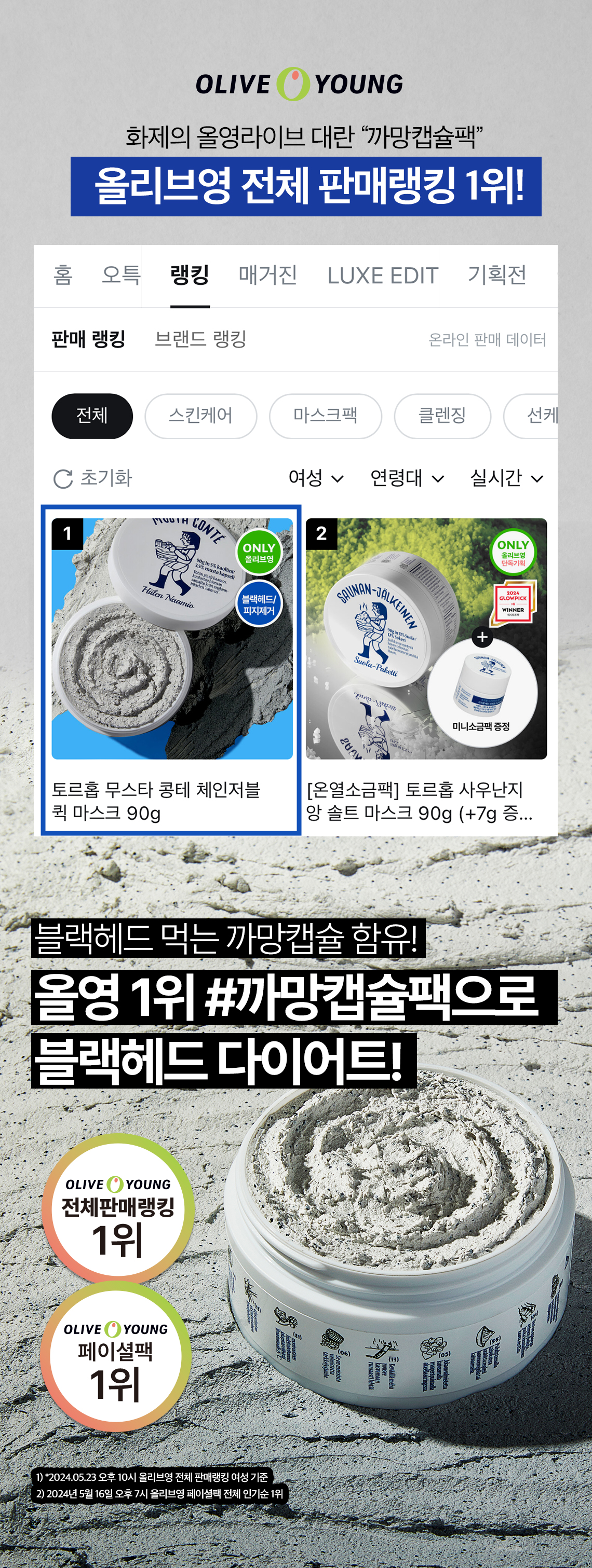 1分鐘搞掂🫨 懶人清黑頭 ~韓國 Torhop Musta Conté Mask 🖤 快速吸附黑頭白頭收毛孔黑炭膠囊變色泥膜 - 90g