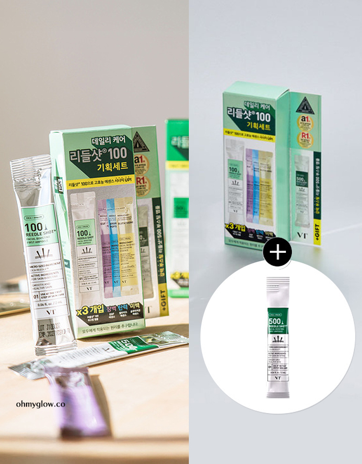 一盒試晒5款～韓國 Daiso X VT cosmetics Reedle Shot 100 Set 積雪草塗抹式微針精華體驗裝(VT 100 x 3, VT 500 x 1, VT 高效essence x 3) – 7包裝