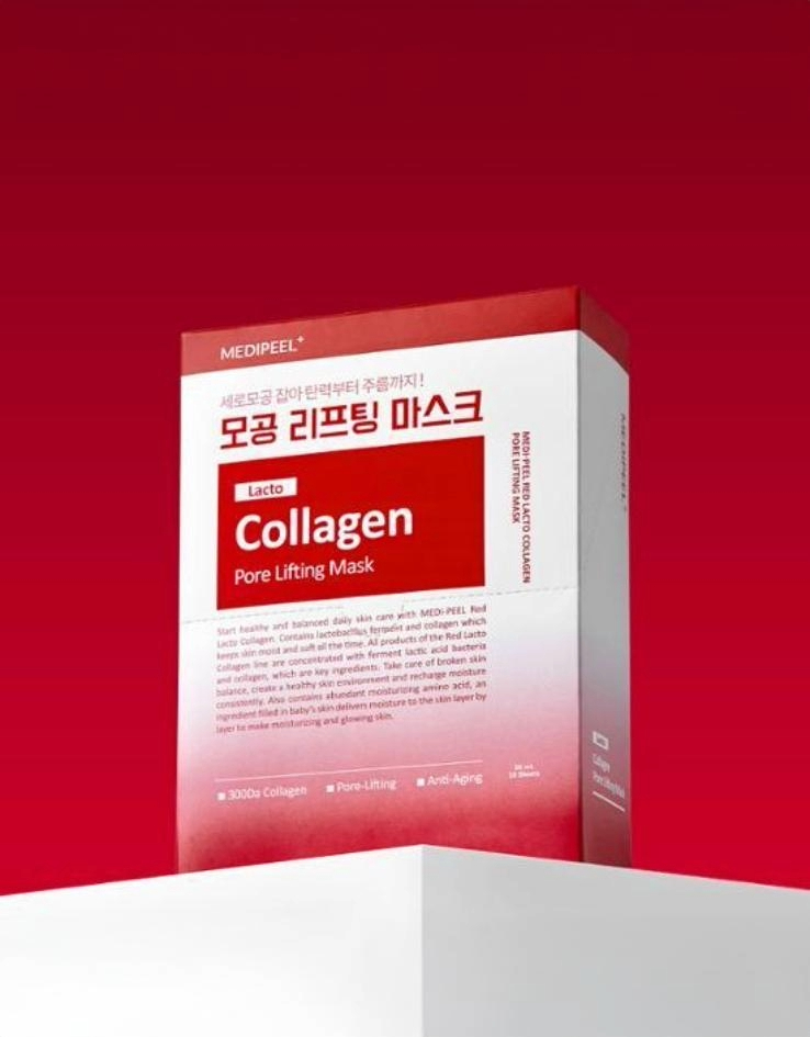 K.O鬆弛毛孔 提彈保濕～韓國 Medi Peel Red Lacto Collagen Pore Lifting Mask 乳酸菌X膠原蛋白收毛孔緊緻面膜 - 10片裝