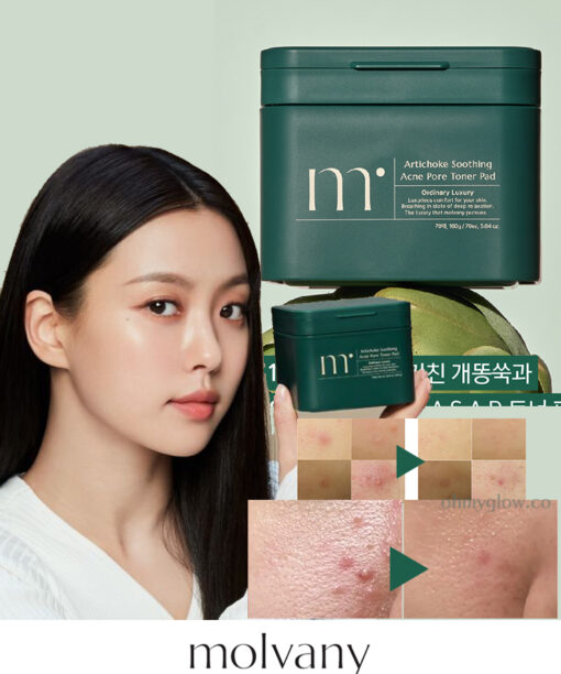 消炎抗痘鎮靜～韓國 MOLVANY Artichoke Soothing Acne Pore Toner Pad 高純度洋薊素魚腥草舒緩痘痘抗炎收毛孔爽膚棉片 - 70片裝