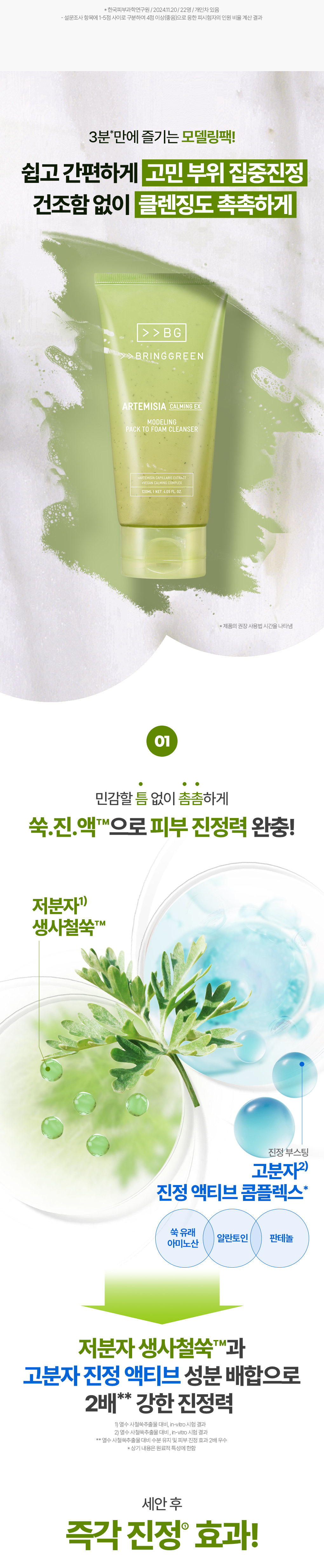 韓國 2合1面膜+潔面~Bring Green Artemisia Calming Ex Modeling Pack To Foam 茵陳蒿萃取鎮定泥膜+角質潔面 - 120ml