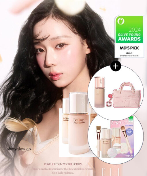最新Roselight【限量套裝送mini手提袋/掃+迷你氣墊】GlowPick🏆 25年新版～韓國 espoir Be Glow Foundation SPF27 PA++ 24小時水潤保濕光彩粉底液- 多色調選擇