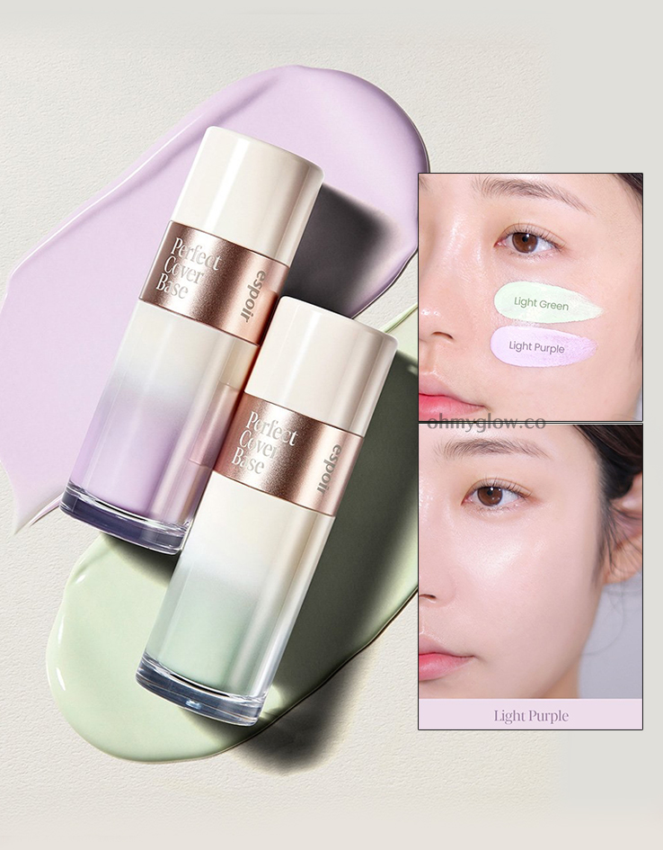 韓國 espoir Perfect Cover Base 完美遮瑕提亮柔焦毛孔妝前校正乳 (Light Green 修正紅 / Light Purple 修正黃氣) - 2色選擇