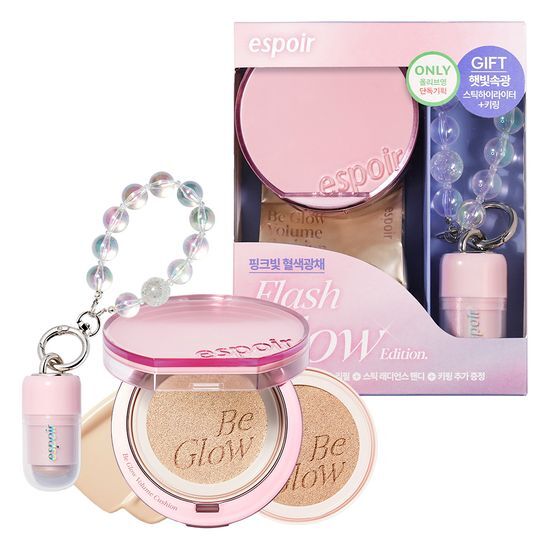 【Flash Glow限量版Set 送keyring高光棒!】 韓國 espoir Be Glow Volume Cushion 持久立體水光保濕粉底氣墊連補充裝 SPF42+ PA++++ - 4色選擇