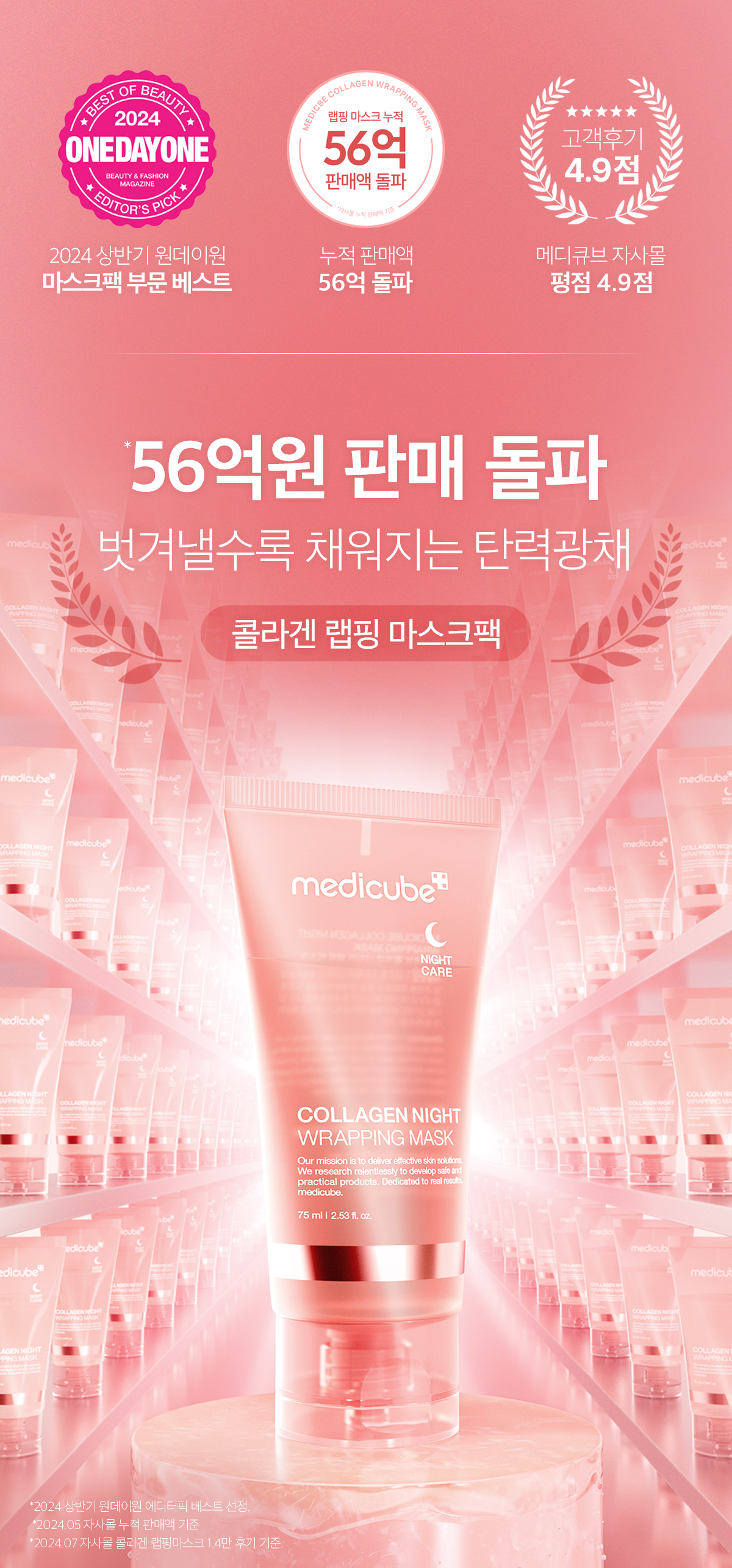韓國 medicube Collagen Night Wrapping Mask 膠原蛋白水光緊緻晚間睡眠撕拉式面膜 - 75ml