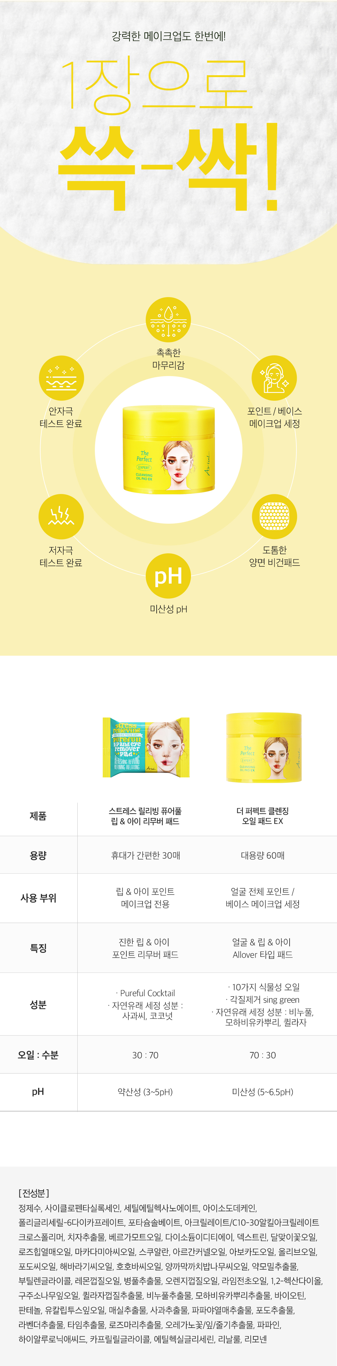 韓國 Ariul The Perfect Cleansing Oil Pads EX 快速卸妝油棉片 - 60片裝