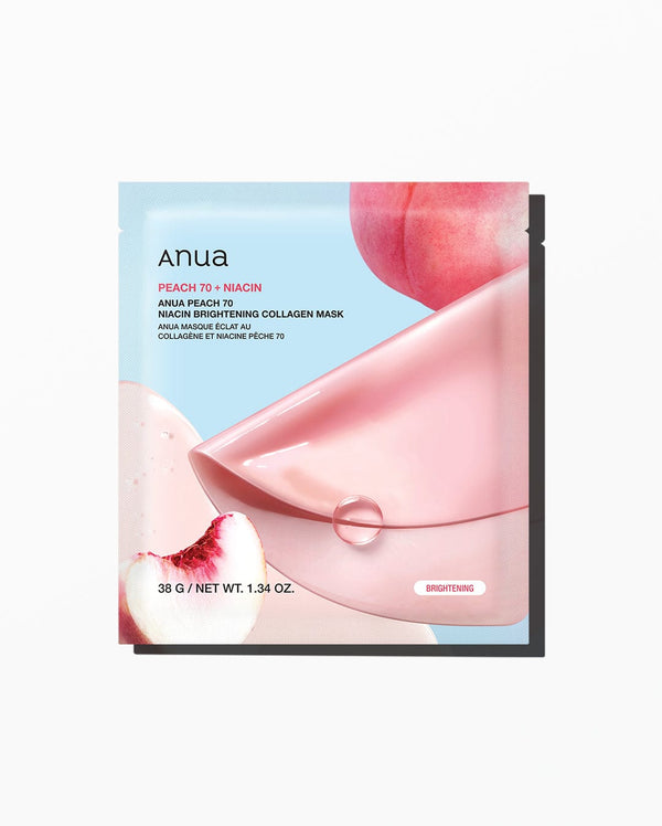 敷後變透明 水潤去暗沉～韓國 ANUA Peach 70 Niacin Brightening Collagen Mask 🍑桃萃取菸鹼醯胺美白低分子膠原蛋白水凝膠果凍面膜 4片裝 - 2種選擇