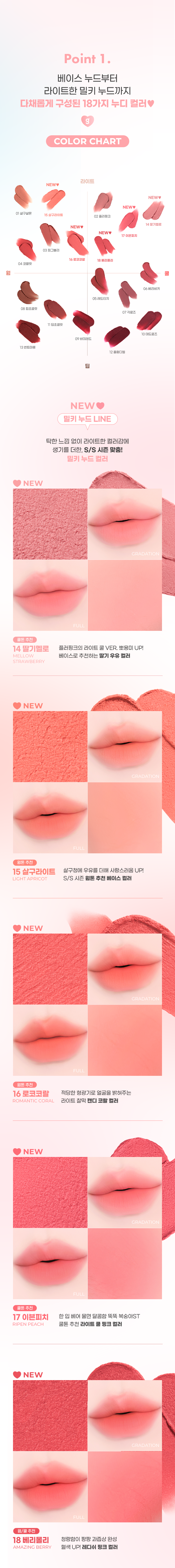 最新#I LUV U~ P.S. First Love系列～韓國 Colorgram Nude Blur Tint 裸霧唇泥唇釉(#01-18) - 18色選擇