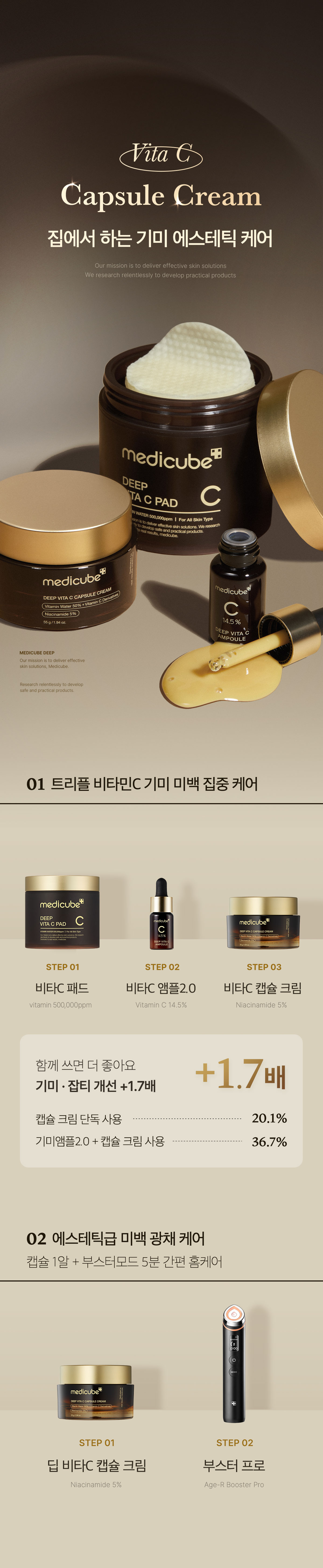 7天亮透白～韓國 medicube Deep Vita C Capsule Cream DEEP維C美白膠囊+保濕凝膠修復面霜 - 55ml