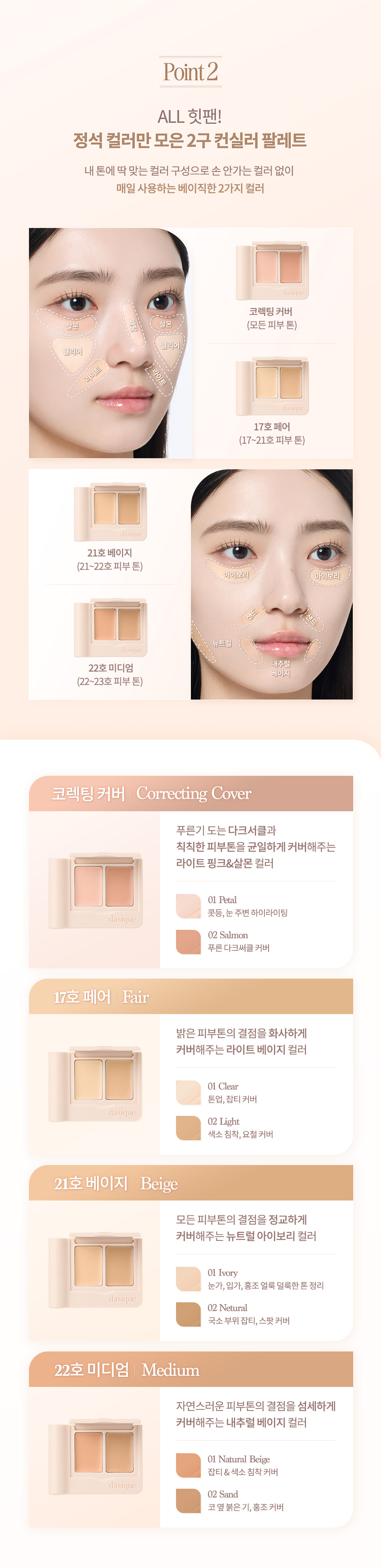 韓國 Dasique Pro Cover Dual Concealer Palette 雙色遮瑕調色盤內附遮瑕掃 - 4色調選擇
