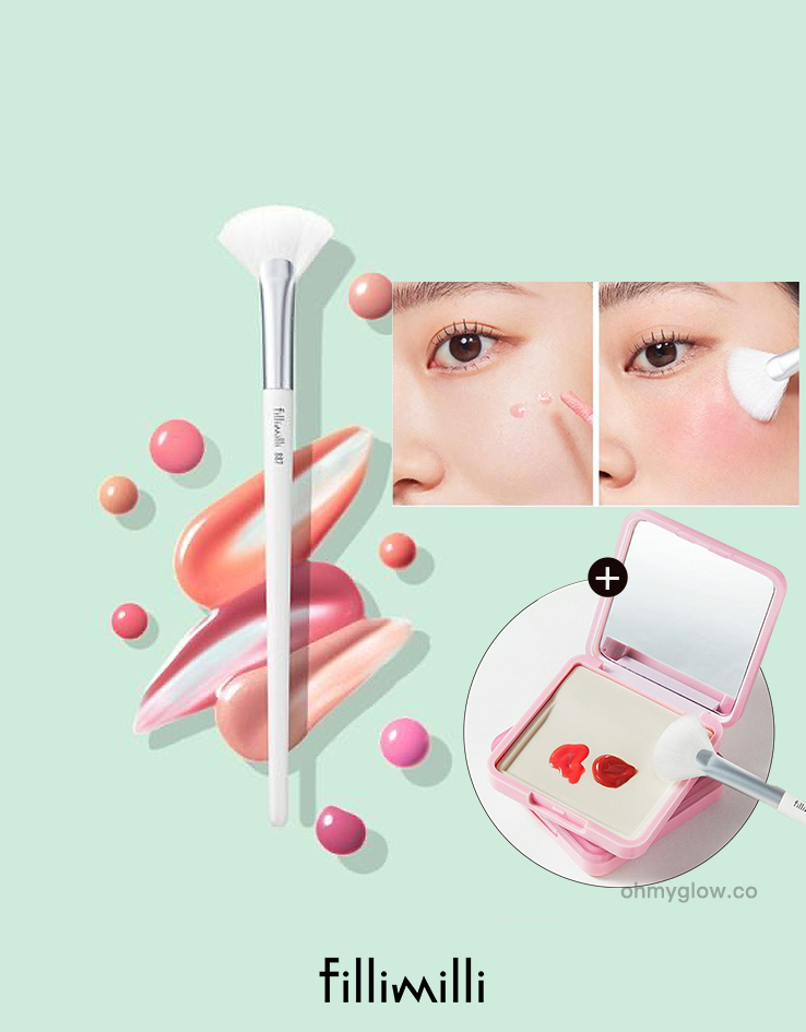 水感胭脂刷～韓國 化妝師共同研發 Fillimilli Watery Blusher Brush #887 (+ Makeup Palette) 扁扇型胭脂液掃附送調色盤連鏡