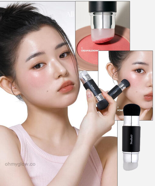 韓國 Studio17 Dual Silicon Blush Brush 便攜雙頭胭脂掃(矽膠果凍刷頭 & 刷毛掃 2in1) 胭脂液/膏/粉多用途