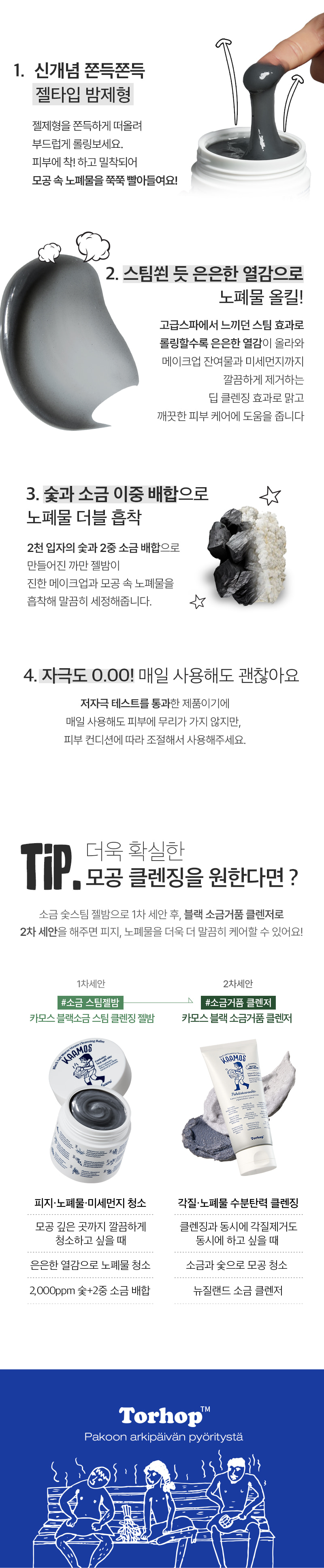 溶解99.9%汙垢✨果凍質地♨溫感潔面~韓國 Torhop Kaamos Black Salt Warm Steam Cleansing Gel Balm 鹽炭蒸氣果凍潔面霜 - 100g