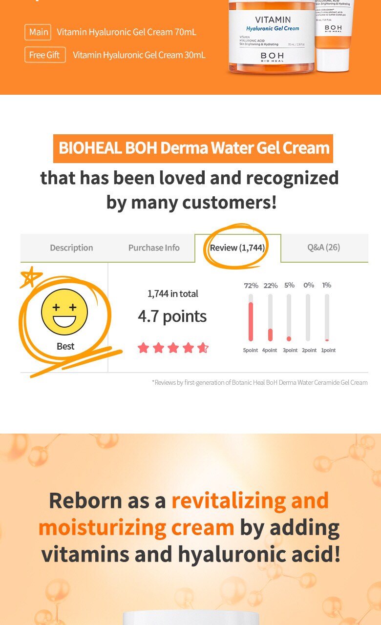【加送30ml】韓國 Bioheal BOH Vitamin Hyaluronic Gel Cream 維他命透明質酸保濕面霜優惠套裝(70ml+30ml)