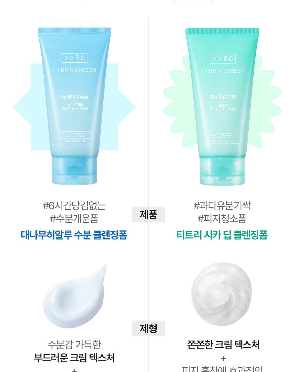 1+1優惠套裝~韓國 Bring Green 24年新版 Bamboo Hyalu Hydrating Cleansing Foam 高效透明質酸天然竹萃保濕泡泡潔面 - 120ml x 2