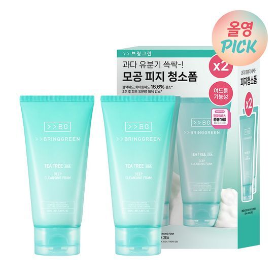韓國 【1＋1優惠SET】Bring Green Tea Tree Cica Deep Cleansing Foam Double Set 茶樹積雪草深層潔淨泡泡洗面乳 - 120ml x 2