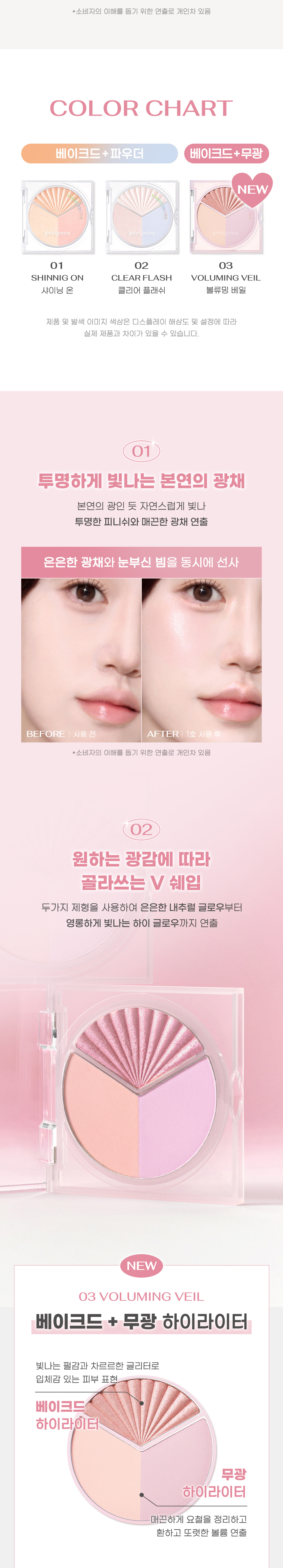 新色入！韓國 peripera V Highlighter  3色清爽透亮高光盤(#01-03) - 3色選擇