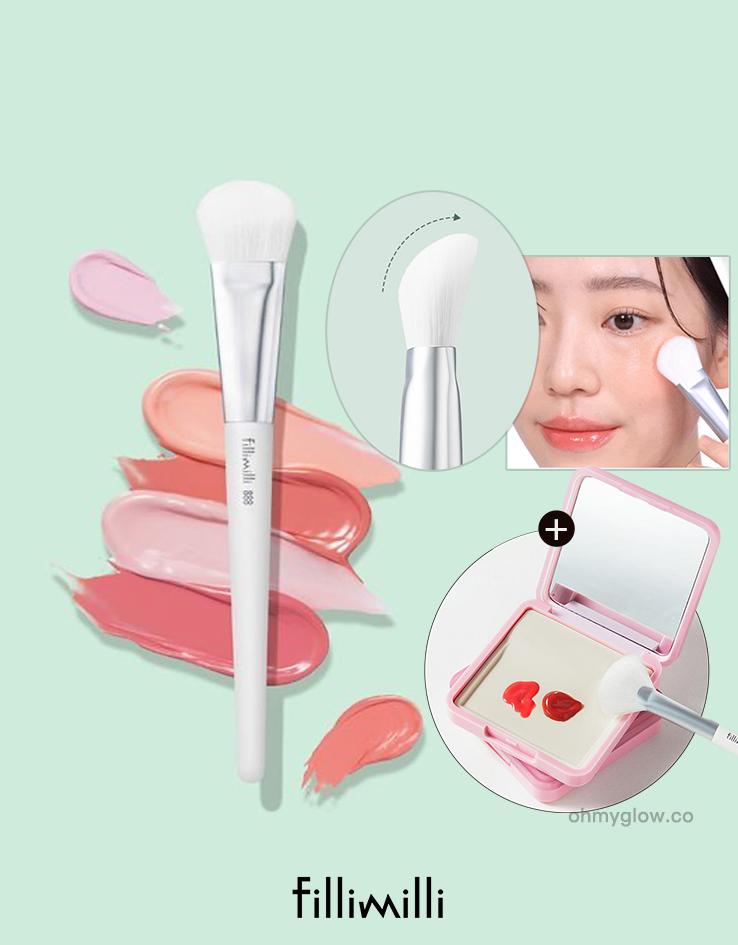霜狀奶油胭脂專用掃～韓國化妝師共同研發 FilliMilli Creamy Blusher Brush #888(+ Makeup Palette) 圓形斜角胭脂膏掃附送調色盤連鏡