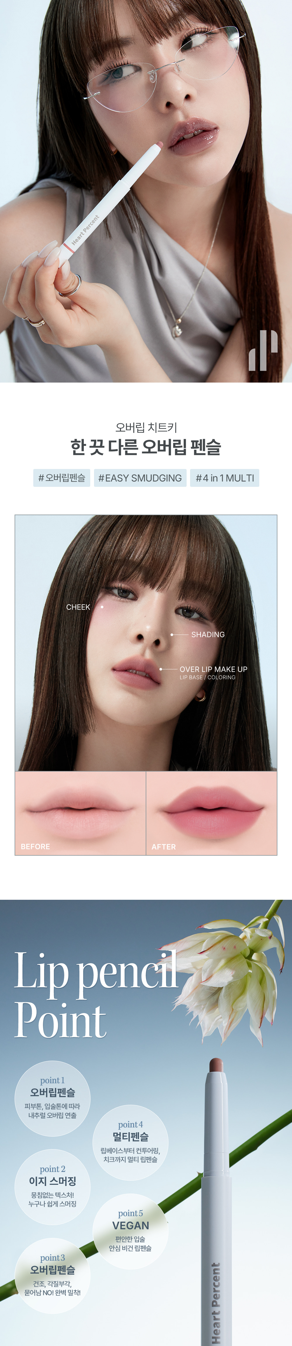 ⭐限量Set送唇釉【韓國No.1】美妝YouTuber大推🔥 深唇薄唇必備～Heart Percent Dote on Mood Pure Mood Lip Pencil 點綴心情多功能唇筆 - 22色選擇