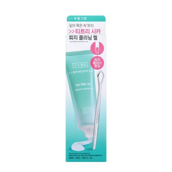 【送清黑頭皮脂棒】GlowPick🏆 韓國 Bring Green Tea Tree CICA Sebum Cleansing Gel (+Sebum Cleaner Set) 樹茶積雪草潔面皮脂軟化深清毛孔黑頭凝膠凝膠 - 50ml