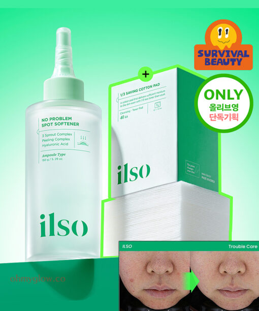 【SET送棉片】10分鐘痘痘敏感CLEAR!~ilso No Problem Spot Softener 芽萃清涼舒緩痘痘護理濕敷安瓶精華面膜水 - 150g