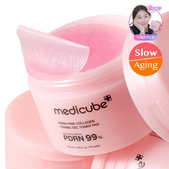 韓國 medicube PDRN Pink Collagen Toning Gel Toner Pad 99%高純度三文魚PDRN粉紅膠原蛋白凝膠果凍爽膚棉片 - 70片裝