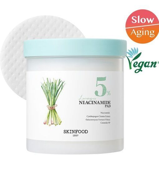 韓國 Skinfood Lemongrass Niacinamide 5 Pad 香茅酵母5%維B3美白控油爽膚棉片 - 60片裝