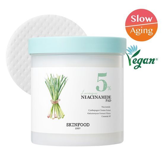 韓國 Skinfood Lemongrass Niacinamide 5 Pad 香茅酵母5%維B3美白控油爽膚棉片 - 60片裝