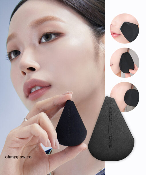 3重剪裁 乾濕兩用～韓國 About Tone Skin Layer Puff 黑色3角切面刮刀粉底粉撲