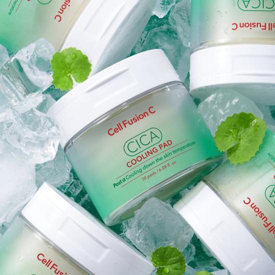 快速降溫減紅🧊韓國 Cell Fusion C CICA Cooling Pad 🌿70%積雪草舒緩清爽冰感爽膚棉片 - 70片裝