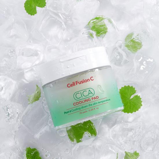 快速降溫減紅🧊韓國 Cell Fusion C CICA Cooling Pad 🌿70%積雪草舒緩清爽冰感爽膚棉片 - 70片裝