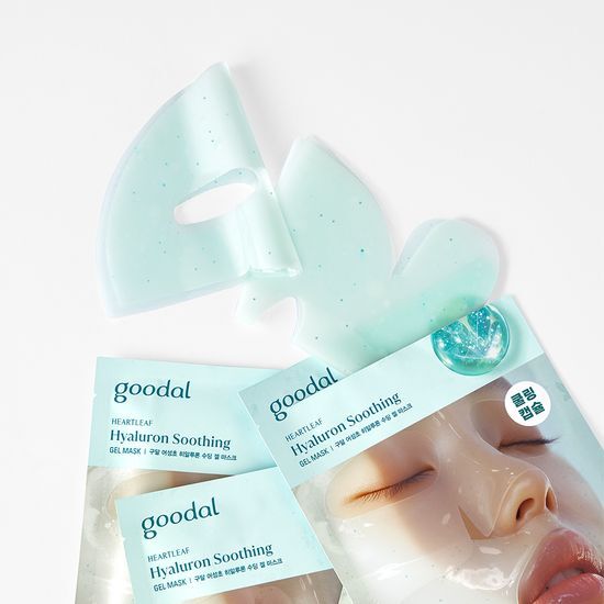 敷後變透明～韓國 Goodal Heartleaf Hyaluron Soothing Gel Mask 魚腥草透明質酸降溫膠囊 X 膠原蛋白精華 3段式連下巴保濕舒緩果凍面膜 一盒5片裝 - 2種選擇