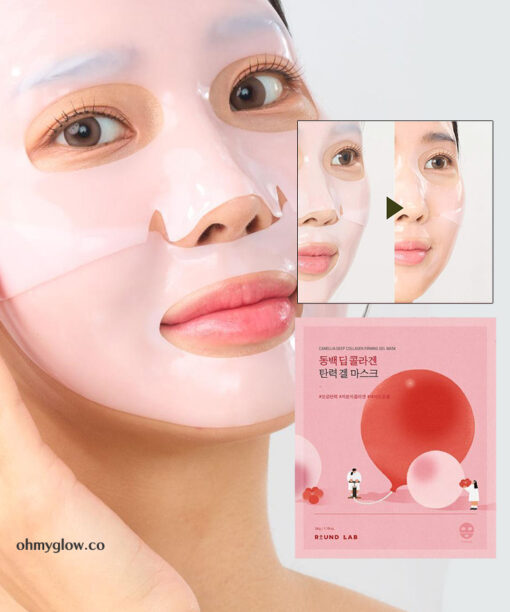 鬆弛肌對策！韓國 Round Lab Camellia Deep Collagen Firming Gel Mask 天然山茶花深層膠原彈力緊緻B12粉紅水凝果凍面膜 一盒4片裝 - 兩種選擇