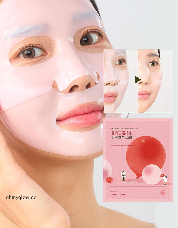 鬆弛肌對策！韓國 Round Lab Camellia Deep Collagen Firming Gel Mask 天然山茶花深層膠原彈力緊緻B12粉紅水凝果凍面膜 一盒4片裝 - 兩種選擇