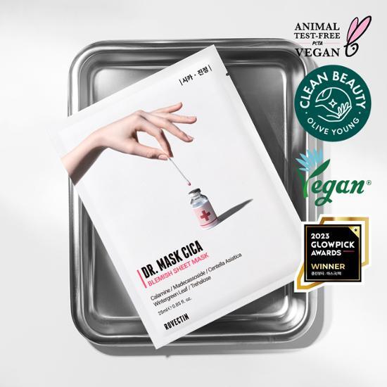 急救鎮靜抗炎痘痘泛紅肌～GlowPick🏆 韓國 Rovectin Dr. Mask Cica 積雪草抗炎舒緩安瓶面膜 5片裝 (散裝/盒裝) - 2種選擇