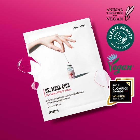 急救鎮靜抗炎痘痘泛紅肌～GlowPick🏆 韓國 Rovectin Dr. Mask Cica 積雪草抗炎舒緩安瓶面膜 5片裝 (散裝/盒裝) - 2種選擇