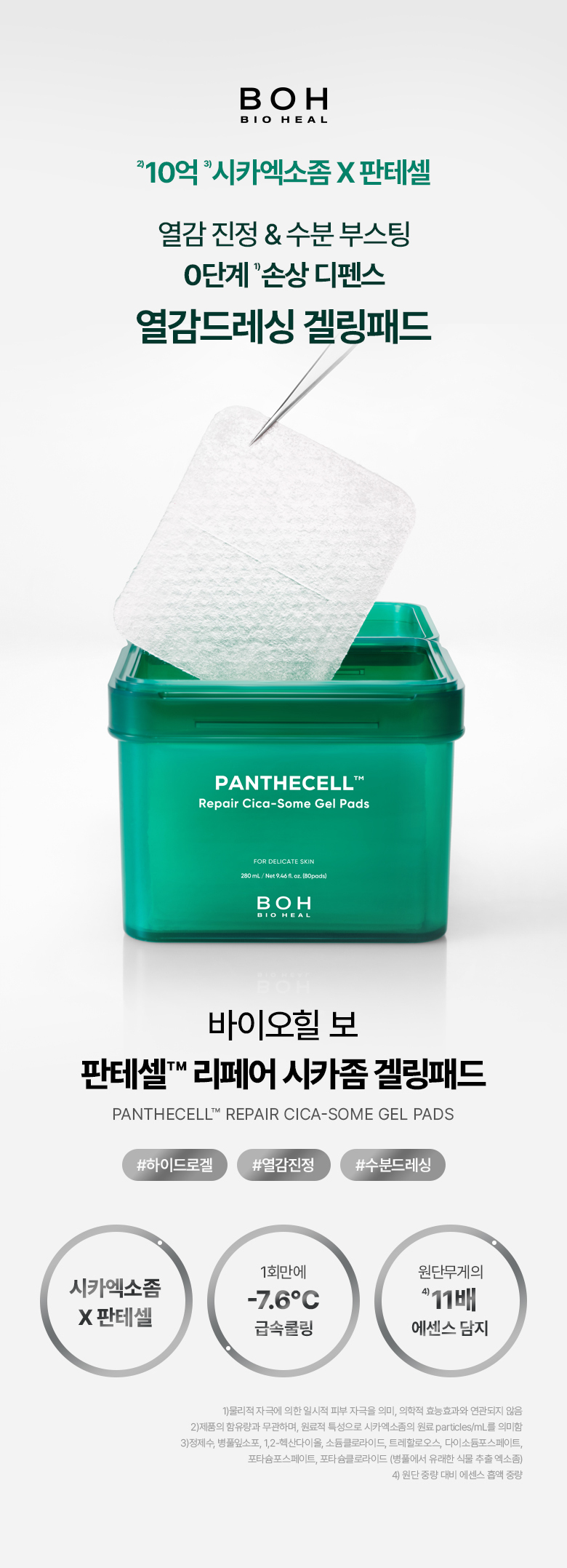 25年新升級 即時鎮靜降溫 痘敏肌～韓國 Bioheal BOH Panthecell Repair Cica-some Gell Pads 微米級泛醇積雪草外泌體鎮靜果凍棉片 80片裝