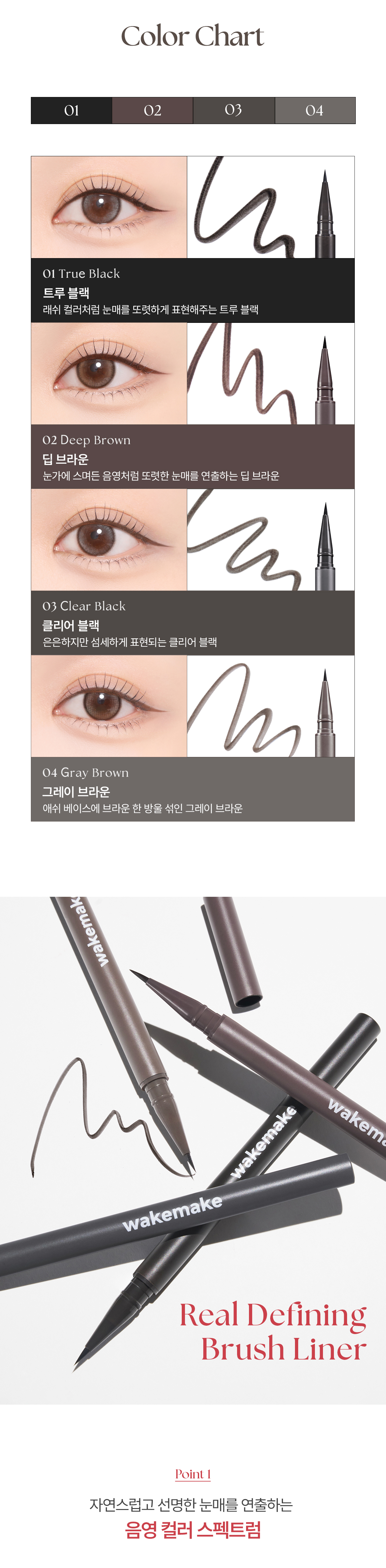 韓國 WakeMake Real Defining Brush Liner 持久防暈染眼線液(#01-04) - 4色選擇