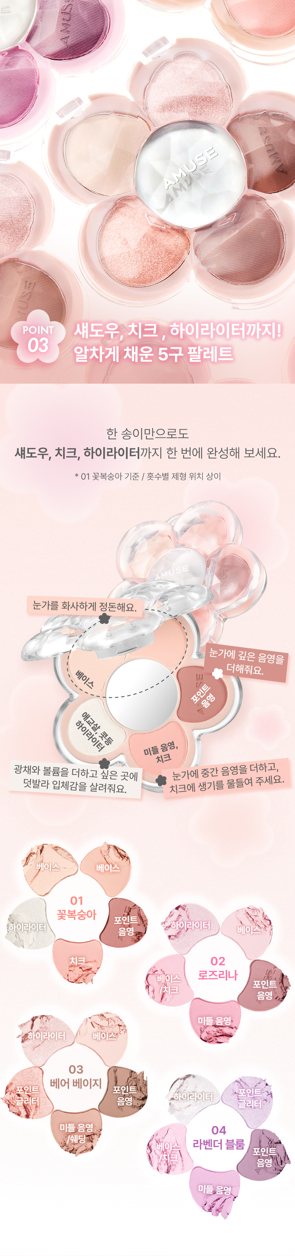 〖眼影．胭脂．高光 all in one〗韓國 AMUSE X 員瑛 Flora Eye Palette 花花眼影盤內附鏡子(#01-04) - 4色調選擇