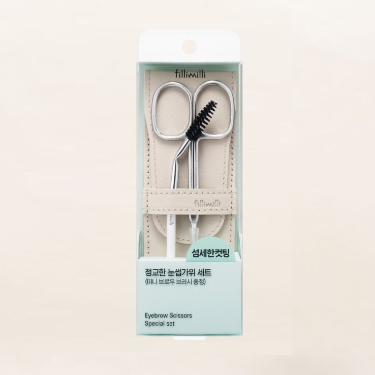 韓國 Fillimilli Sophisticated Eyebrow Scissors Set +Mini Brow Brush 專業修眉剪刀組裝連收納套＋送眉梳掃