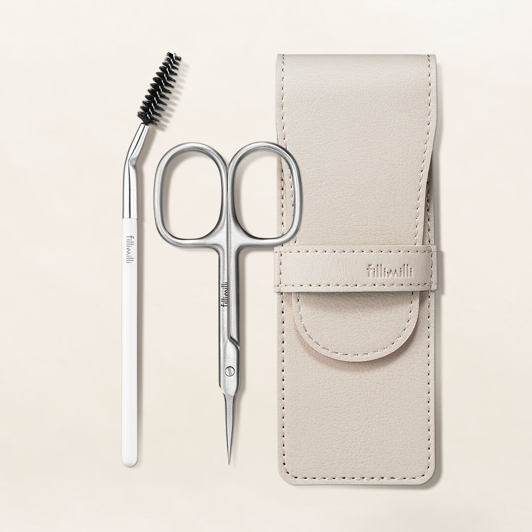 韓國 Fillimilli Sophisticated Eyebrow Scissors Set +Mini Brow Brush 專業修眉剪刀組裝連收納套＋送眉梳掃