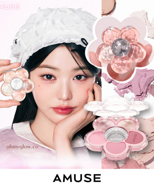 〖眼影．胭脂．高光 all in one〗韓國 AMUSE X 員瑛 Flora Eye Palette 花花眼影盤內附鏡子(#01-04) - 4色調選擇