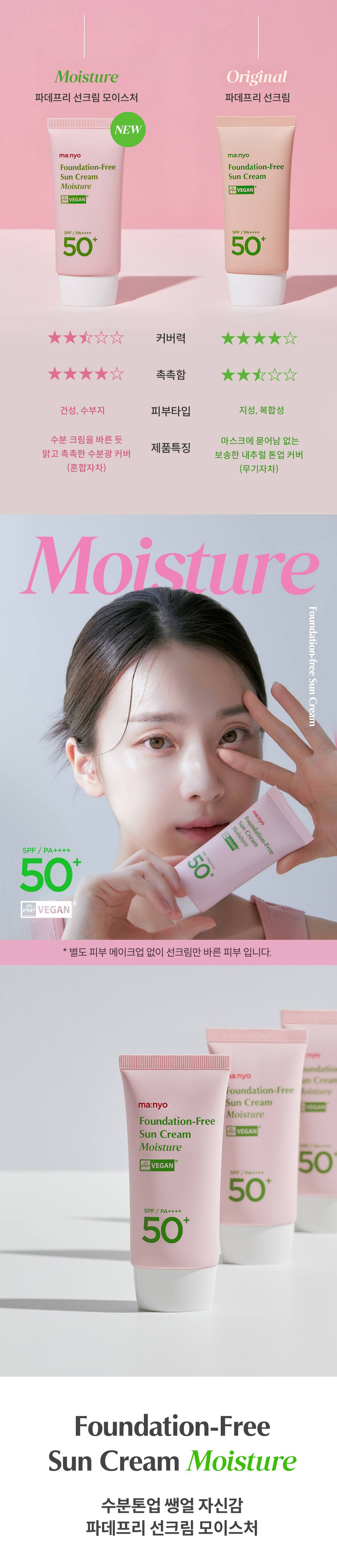 韓國 代替粉底液的防曬~水潤版 manyo Foundation- Free Sun Cream Moisture SPF50+ PA++++無粉感素顏霜自然美肌保濕提亮防曬霜 - 50ml