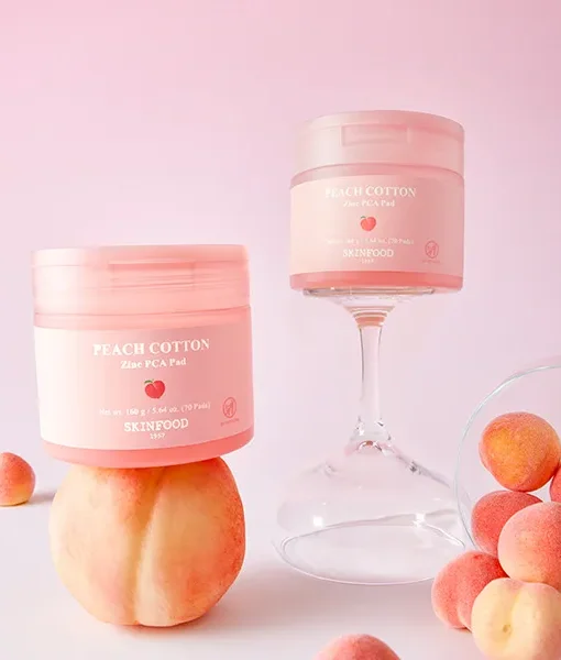 2合1雙面雙效棉片 可一分為2濕敷～韓國 Skinfood Peach Cotton Zinc PCA Pad 維C桃棉絨 X PCA鋅控油提亮保濕爽膚棉片 70片裝