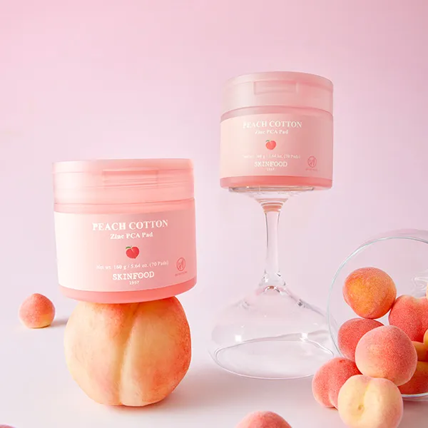 2合1雙面雙效棉片 可一分為2濕敷～韓國 Skinfood Peach Cotton Zinc PCA Pad 維C桃棉絨 X PCA鋅控油提亮保濕爽膚棉片 70片裝