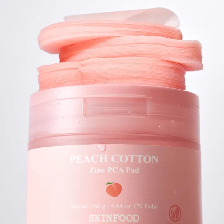 2合1雙面雙效棉片 可一分為2濕敷～韓國 Skinfood Peach Cotton Zinc PCA Pad 維C桃棉絨 X PCA鋅控油提亮保濕爽膚棉片 70片裝