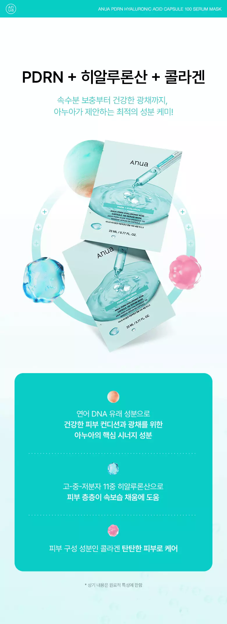 韓國 ANUA PDRN Hyaluronic Acid Capsule 100 Serum Mask 三文魚PDRN透明質酸膠原蛋白智能膠囊保濕精華面膜一盒10片裝 - 2種選擇