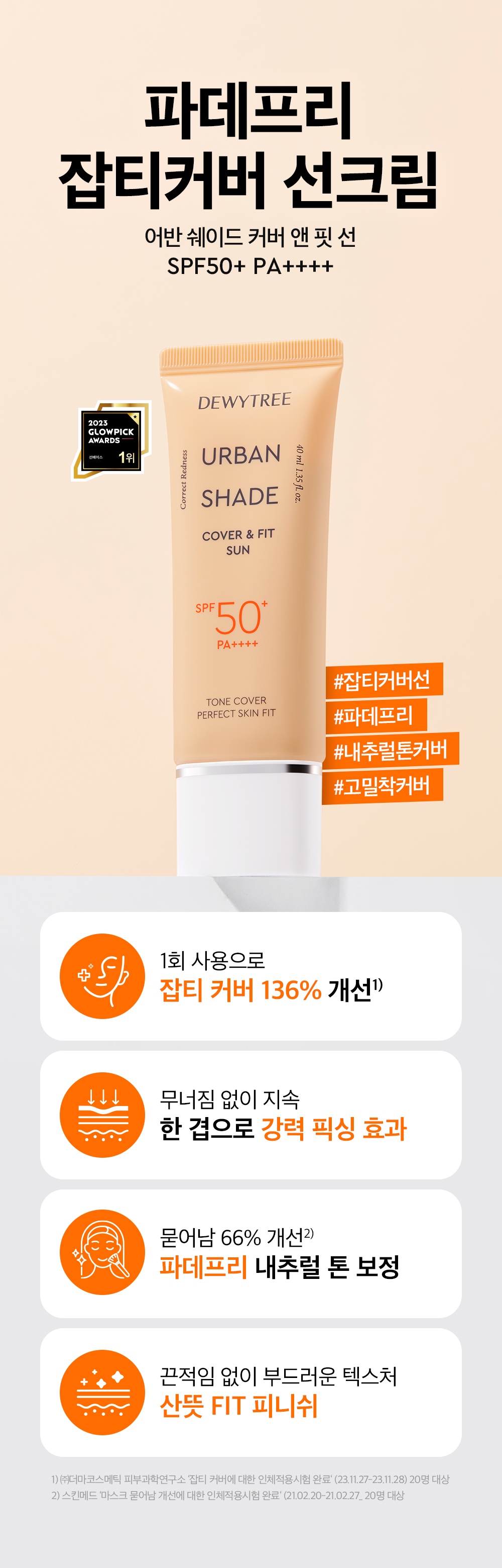 代替粉底〔防曬X提亮X遮瑕〕韓國 DEWYTREE Urban Shade Cover And Fit Sun SPF50+ PA++++ 素顏霜遮瑕有色防曬 - 40ml