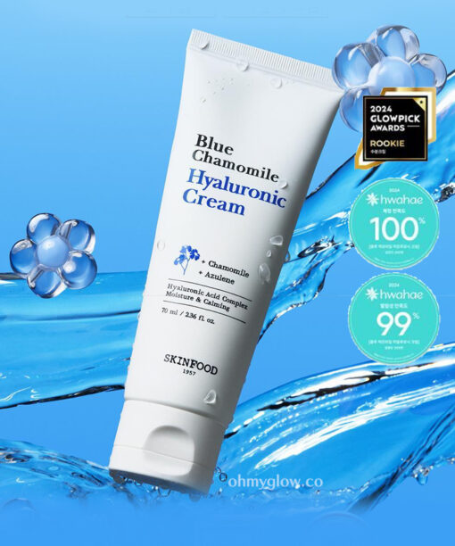 GlowPick🏆 韓國Skinfood Blue Chamomile Hyaluronic Cream 藍甘菊透明質酸高效水潤水凝保濕面霜 - 70ml
